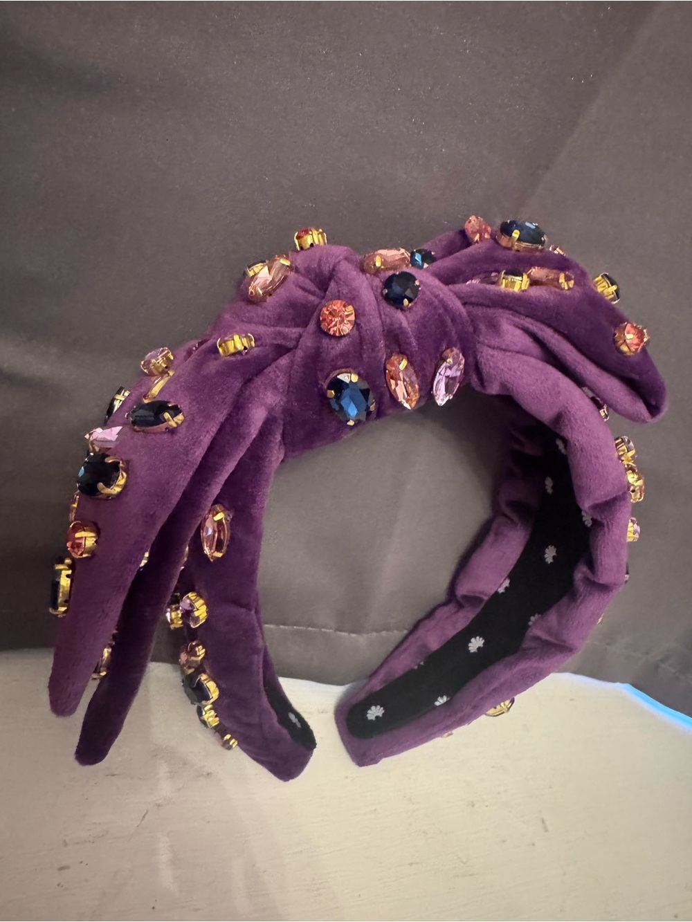 Lele Sadoughi Purple Velvet Jeweled Knot Headband